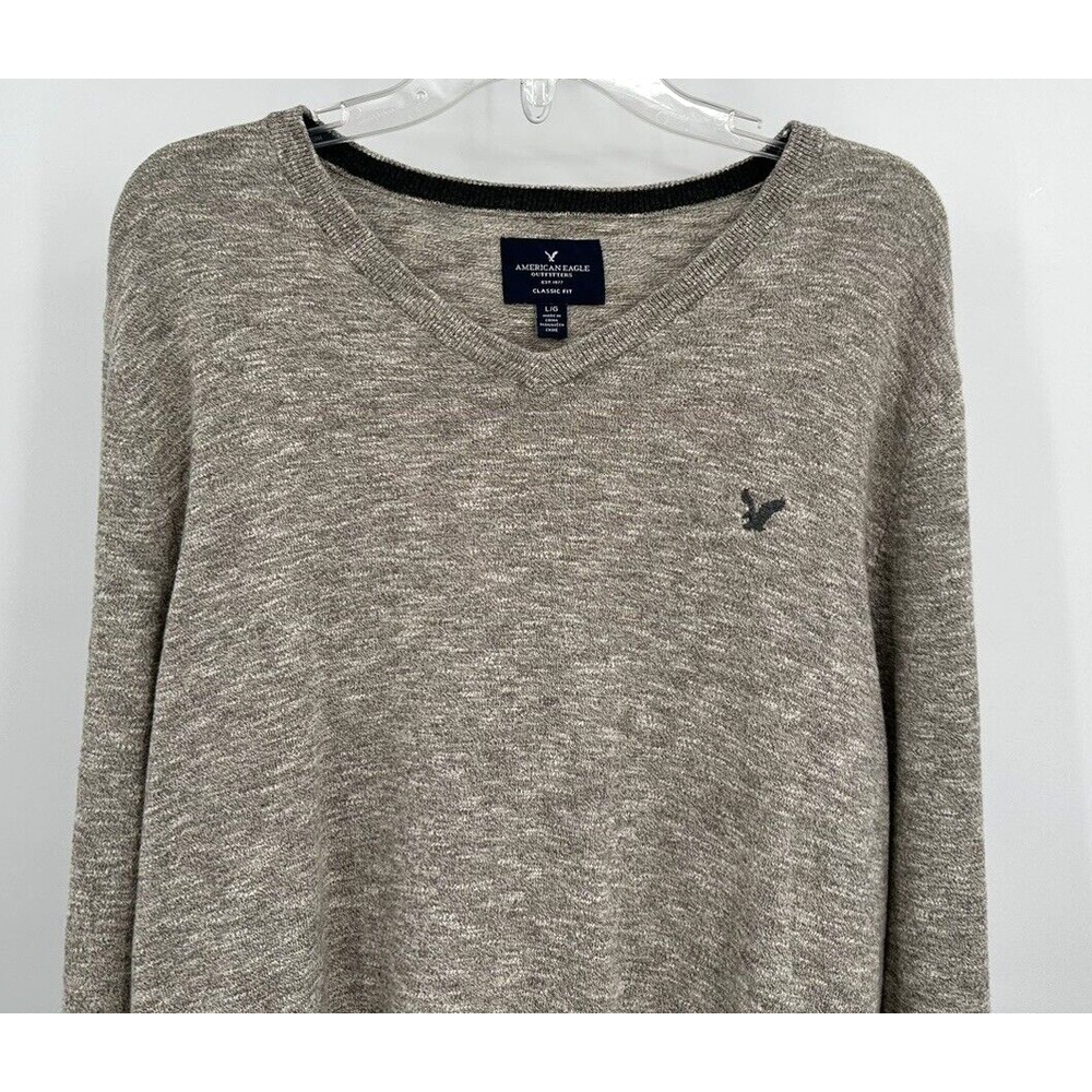 AMERICAN EAGLE V NECK CLASSIC FIT SWEATER Men's Size Large Heathered Grey